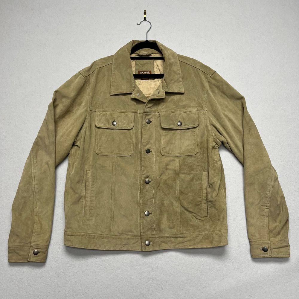 Classic Leather Trucker Jacket Military Button Front Utility Pockets Casual
